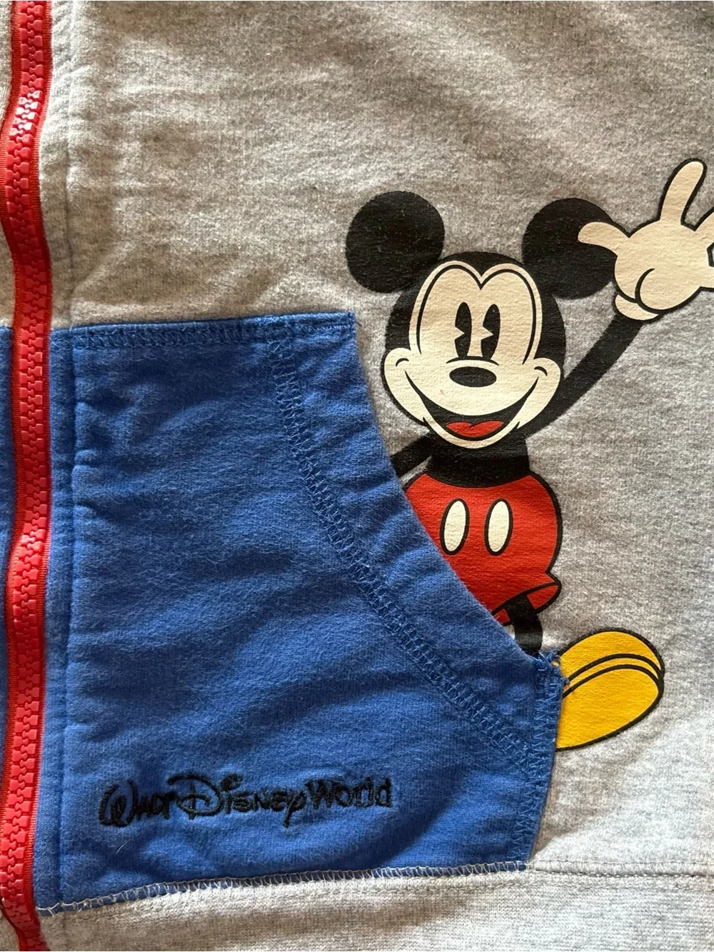 Disney Parks Mickey Mouse Zip Up Hoodie Boys Youth Medium M 7 8 Grey Blue Raglan